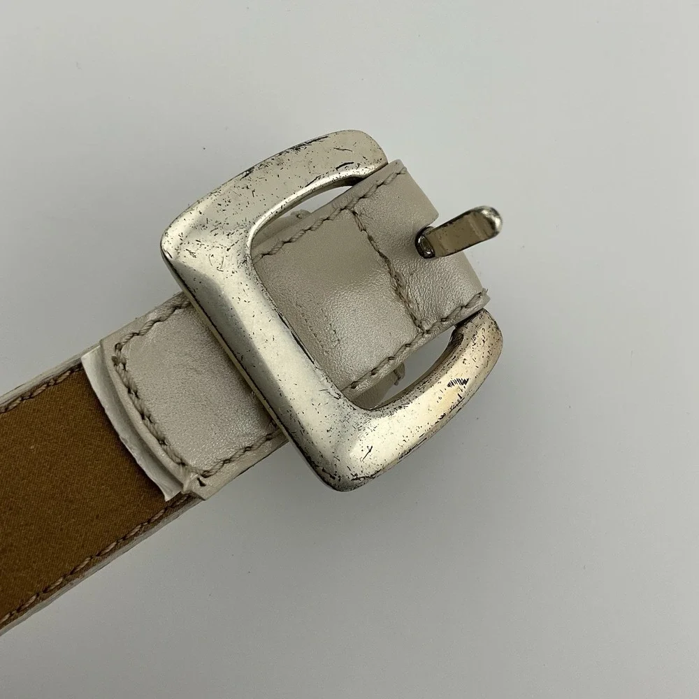 FOSSIL White Ivory‎ Leather & Metal Belt Women Size M 29-33 in
